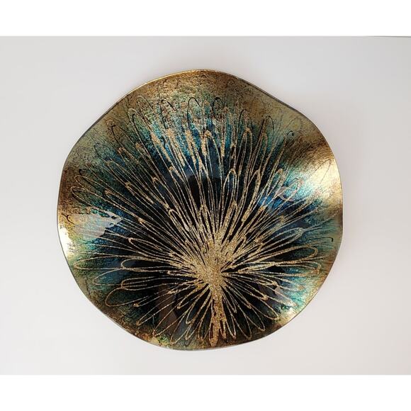 16" Wavy Glass Bowl Shimmers With Warm Gold Amber Tone - Picture 1 of 2